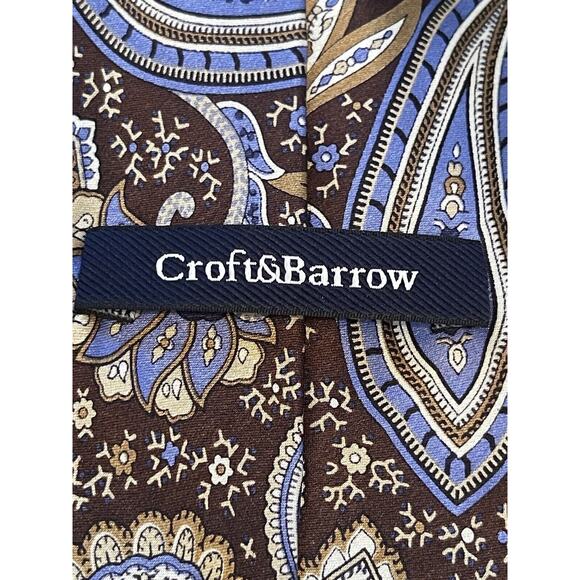 Croft & Barrow Blue Brown Hand Made 100% Silk Men’s Neck Tie Made In China - Picture 8 of 9